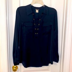 Black grommet Tie Front Top NWOT